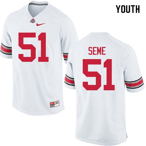 Ohio State Buckeyes Nick Seme Youth #51 White Authentic Stitched College Football Jersey